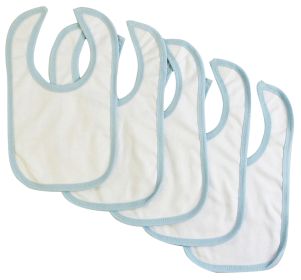 White Interlock Bib Blue Binding (Pack of 5)