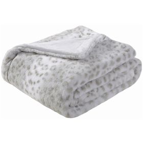 Printed Faux Rabbit Fur Throw, Lightweight Plush Cozy Soft Blanket, 60" x 70", Grey Leopard (2 Pack Set of 2)