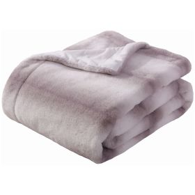 Printed Faux Rabbit Fur Throw, Lightweight Plush Cozy Soft Blanket, 50" x 60", Coffee Stripe