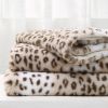 Printed Faux Rabbit Fur Throw, Lightweight Plush Cozy Soft Blanket, 60" x 70", Sand Leopard