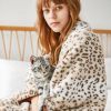 Printed Faux Rabbit Fur Throw, Lightweight Plush Cozy Soft Blanket, 60" x 70", Sand Leopard