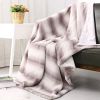 Printed Faux Rabbit Fur Throw, Lightweight Plush Cozy Soft Blanket, 50" x 60", Coffee Stripe