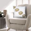 18 x 18 Square Accent Pillow, Soft Cotton Cover, Printed Lotus Flower, Polyester Filler, Gold, White