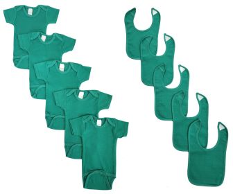 Unisex Baby 10 Pc Onezies and Bibs (Color: Green, size: large)