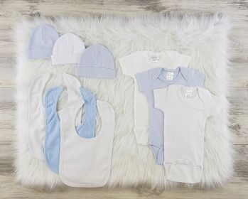 9 Pc Layette Baby Clothes Set (Color: White/Blue/White, size: large)