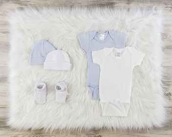 5 Pc Layette Baby Clothes Set (Color: White/Blue, size: large)