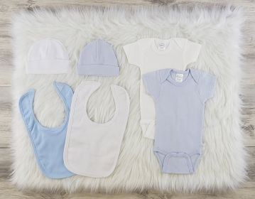 6 Pc Layette Baby Clothes Set (Color: White/Blue, size: Newborn)