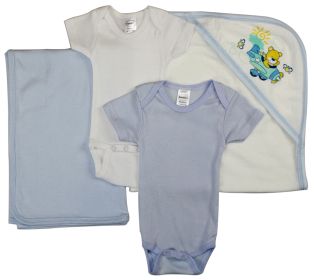 Baby Boy 4 Pc Layette Sets (Color: White/Blue, size: large)