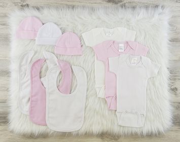 9 Pc Layette Baby Clothes Set (Color: White/Pink/White, size: large)