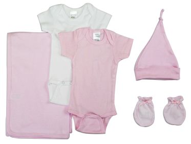 Baby Girl 5 Pc Layette Sets (Color: White/Pink, size: large)