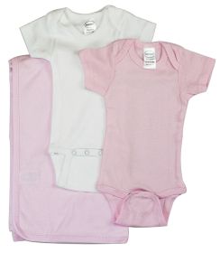 Baby Girl 3 Pc Layette Sets (Color: White/Pink, size: large)