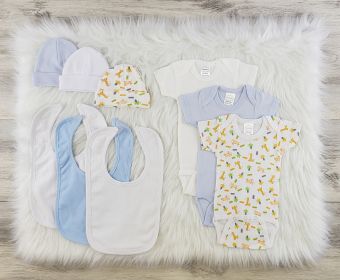 9 Pc Layette Baby Clothes Set (Color: White/Blue, size: large)