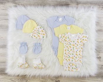 8 Pc Layette Baby Clothes Set (Color: Blue/Yellow, size: Newborn)