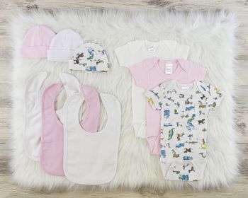 9 Pc Layette Baby Clothes Set (Color: White/Pink, size: large)