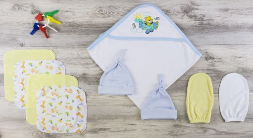 Hooded Towel, Hats and Wash Cloths (Color: Blue/Yellow/White, size: Newborn)