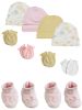 Preemie Baby Girl Caps with Infant Mittens and Booties - 10 Pack