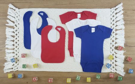 6 Pc Layette Baby Clothes Set (Color: White/Red/Blue, size: medium)