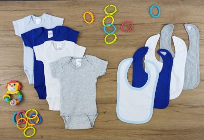 8 Pc Layette Baby Clothes Set (Color: White/Grey/Blue/Navy, size: large)