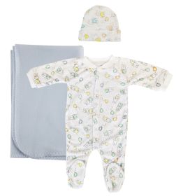 Boy Newborn Baby 3 Pc Layette Sets (Color: White/Blue, size: small)