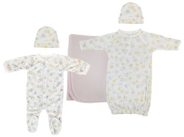 Girls Newborn Baby 5 Pc Layette Sets (Color: White/Pink, size: small)