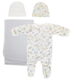 Unisex Newborn Baby 4 Pc Layette Sets (Color: White, size: small)