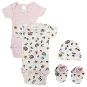 Newborn Baby Girl 4 Pc Layette Sets (Color: White/Pink, size: Newborn)