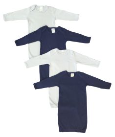 Newborn Baby Boy 4 Piece Gown Set (Color: White/Blue, size: Newborn)