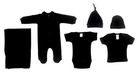 Black 6 Piece Layette Set (Color: black, size: medium)