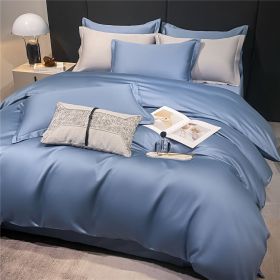 Comfortable high-grade soft cotton bedding, four-piece set, bed sheet * 1, duvet cover * 1, pillowcase * 2 (Color: Blue)